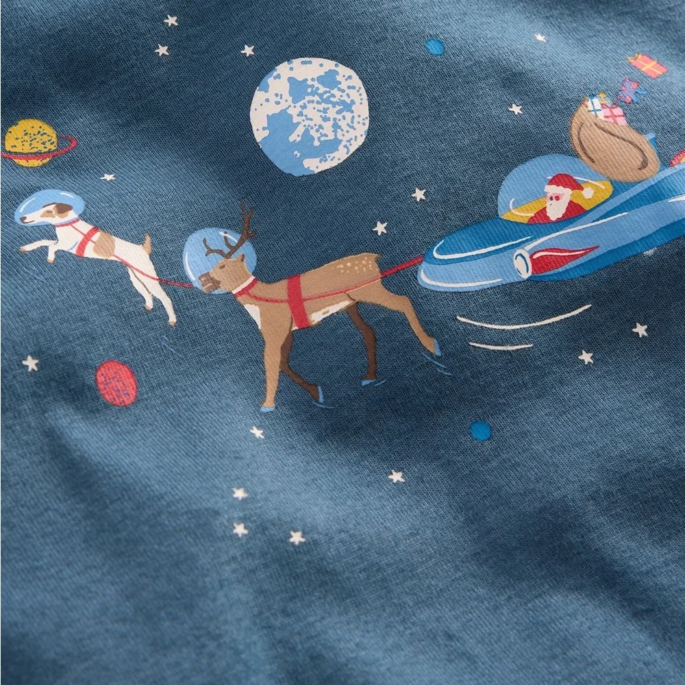 Mini Boden Blue Space Santa Long John Pajama Set NWT